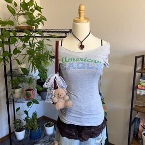 Y2K American Eagle Off The Shoulder Bodycon Shirt Womens‎ XS Spellout Preppy
